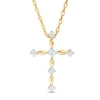 Thumbnail Image 1 of 1/10 CT. T.W. Diamond and Rice Bead Cross Pendant in 10K Gold