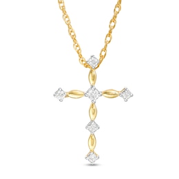 1/10 CT. T.W. Diamond and Rice Bead Cross Pendant in 10K Gold