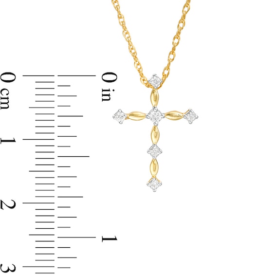1/10 CT. T.w. Diamond and Rice Bead Cross Pendant in 10K Gold