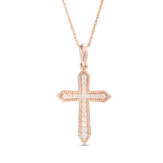 1/6 CT. T.W. Diamond Vintage-Style Cross Pendant in 10K Rose Gold