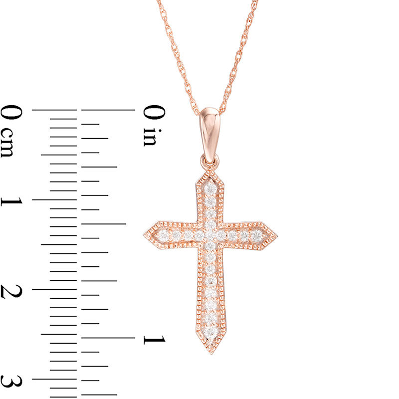 Main Image 3 of 1/6 CT. T.W. Diamond Vintage-Style Cross Pendant in 10K Rose Gold