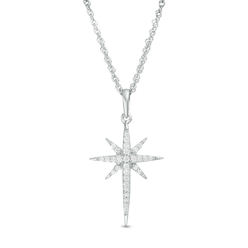 Main Image 1 of 1/8 CT. T.W. Diamond Eight-Point Star Pendant in 10K White Gold