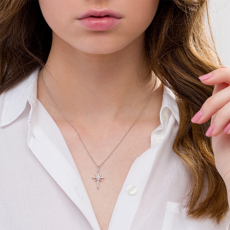 Main Image 2 of 1/8 CT. T.W. Diamond Eight-Point Star Pendant in 10K White Gold