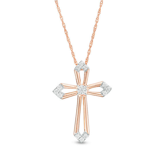 1/15 CT. T.w. Diamond Cross Outline Pendant in 10K Rose Gold