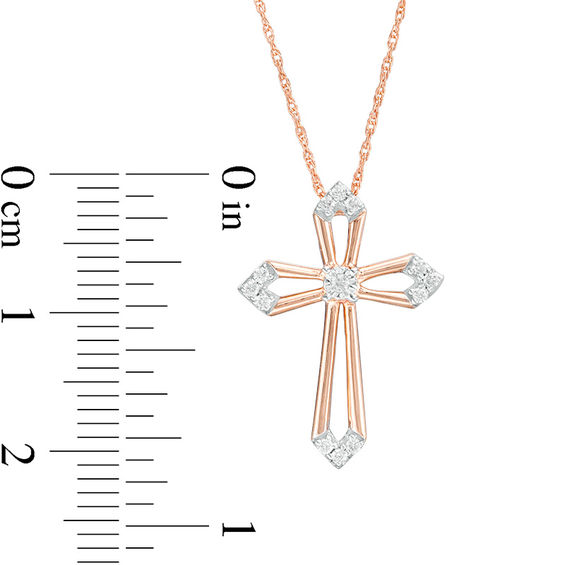 1/15 CT. T.w. Diamond Cross Outline Pendant in 10K Rose Gold
