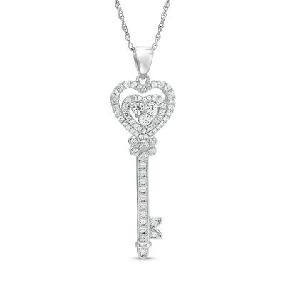 Glitzs Jewels Sterling Silver Black Simulated Diamond Accent Designer Key Necklace