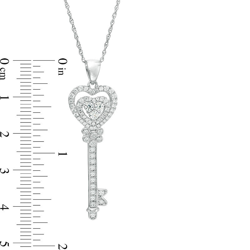 14k rose gold or white gold over 925 silver key pendant necklace with  accents