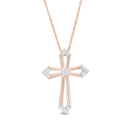1/15 CT. T.W. Diamond Cross Outline Pendant in 10K Rose Gold