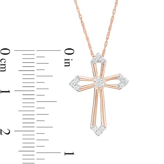 1/15 CT. T.w. Diamond Cross Outline Pendant in 10K Rose Gold