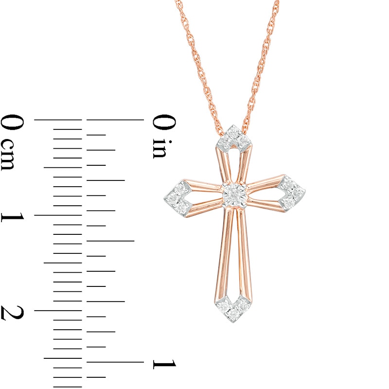 Main Image 3 of 1/15 CT. T.W. Diamond Cross Outline Pendant in 10K Rose Gold