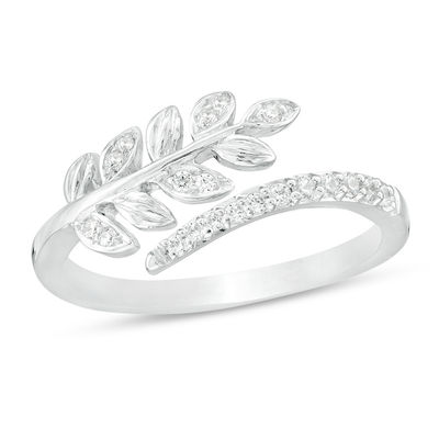 CloseoutWarehouse Round Clear Cubic Zirconia Wraparound Leaf Ring Sterling Silver