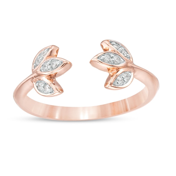 1/15 CT. T.w. Diamond Leaf Open Ring in 10K Rose Gold
