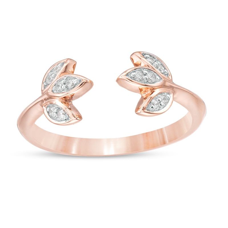 Main Image 1 of 1/15 CT. T.W. Diamond Leaf Open Ring in 10K Rose Gold