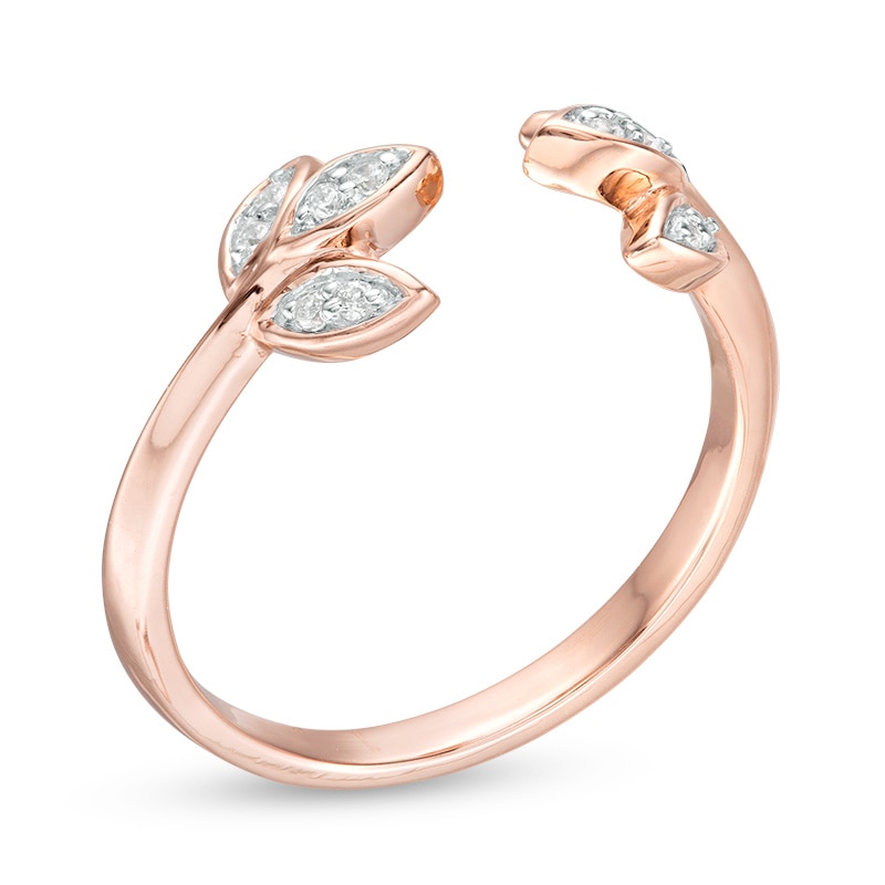 Main Image 3 of 1/15 CT. T.W. Diamond Leaf Open Ring in 10K Rose Gold