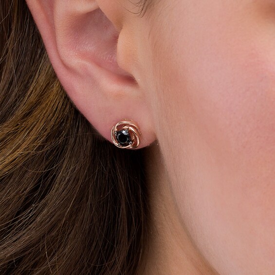 5/8 CT. T.W. Enhanced Black Diamond Solitaire Love Knot Stud Earrings in 10K Rose Gold 5/8 CT. T.W. Enhanced Black Diamond Solitaire Love Knot Stud Earrings in 10K Rose Gold