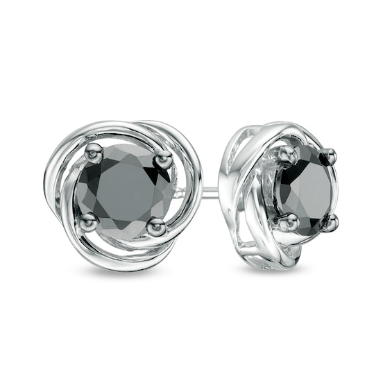 1 CT. T.w. Black Diamond Solitaire Love Knot Stud Earrings in 10K White Gold