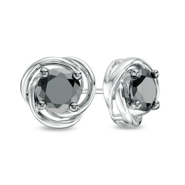 1 CT. T.W. Black Diamond Solitaire Love Knot Stud Earrings in 10K White Gold