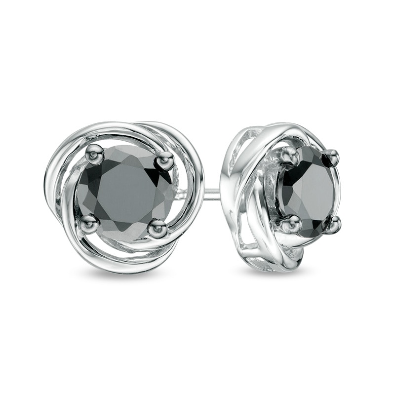 Main Image 1 of 1 CT. T.W. Black Diamond Solitaire Love Knot Stud Earrings in 10K White Gold