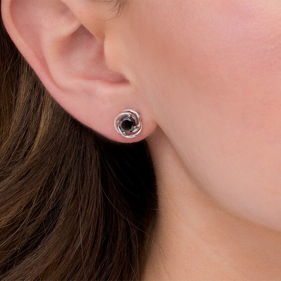 1 CT. T.w. Black Diamond Solitaire Love Knot Stud Earrings in 10K White Gold