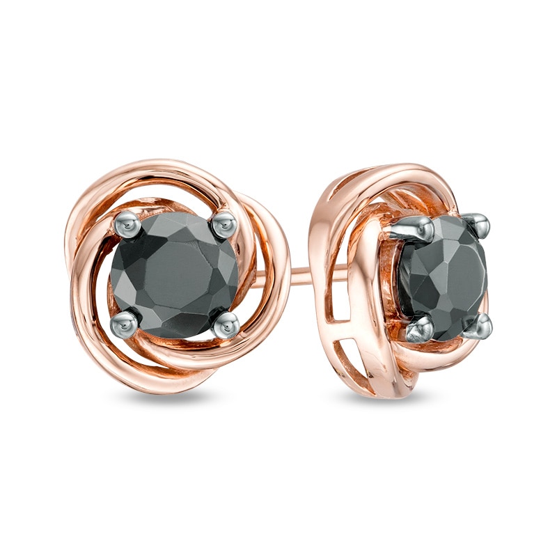 1 CT. T.W. Black Diamond Solitaire Love Knot Stud Earrings in 10K Rose Gold
