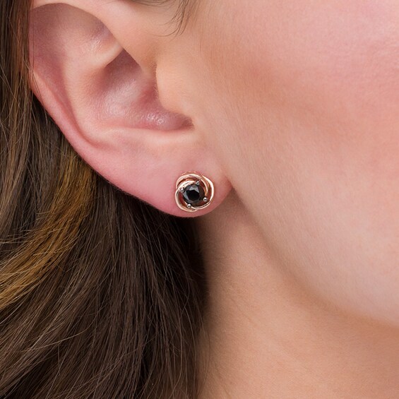 1 CT. T.W. Enhanced Black Diamond Solitaire Love Knot Stud Earrings in 10K Rose Gold 1 CT. T.W. Enhanced Black Diamond Solitaire Love Knot Stud Earrings in 10K Rose Gold