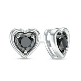 5/8 CT. T.W. Black Diamond Solitaire Heart Stud Earrings in 10K White Gold