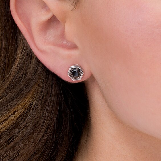 1 CT. T.W. Enhanced Black Diamond Solitaire Hexagon Stud Earrings in 10K White Gold 1 CT. T.W. Enhanced Black Diamond Solitaire Hexagon Stud Earrings in 10K White Gold