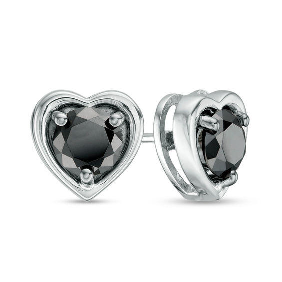 1 CT. T.W. Enhanced Black Diamond Solitaire Heart Stud Earrings in 10K White Gold 1 CT. T.W. Enhanced Black Diamond Solitaire Heart Stud Earrings in 10K White Gold