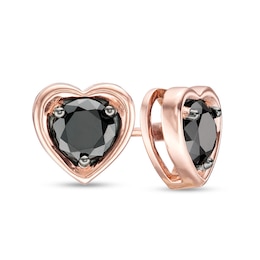 1 CT. T.W. Black Diamond Solitaire Heart Stud Earrings in 10K Rose Gold