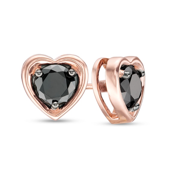 1 CT. T.w. Black Diamond Solitaire Heart Stud Earrings in 10K Rose Gold