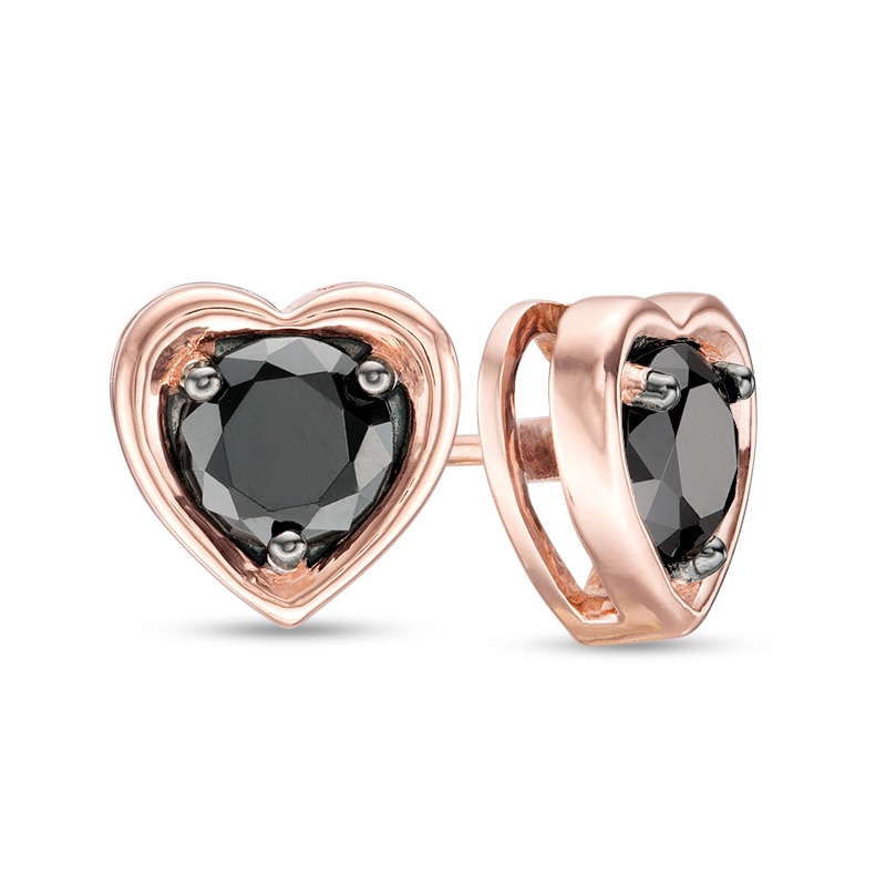 Main Image 1 of 1 CT. T.W. Black Diamond Solitaire Heart Stud Earrings in 10K Rose Gold