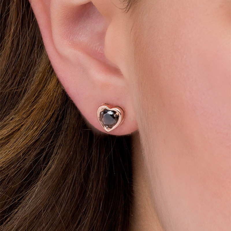 Main Image 2 of 1 CT. T.W. Black Diamond Solitaire Heart Stud Earrings in 10K Rose Gold