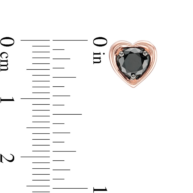 Main Image 3 of 1 CT. T.W. Black Diamond Solitaire Heart Stud Earrings in 10K Rose Gold