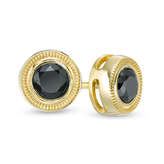 1/2 CT. T.W. Enhanced Black Diamond Bezel-Set Solitaire Vintage-Style Stud Earrings in 10K Gold 1/2 CT. T.W. Enhanced Black Diamond Bezel-Set Solitaire Vintage-Style Stud Earrings in 10K Gold