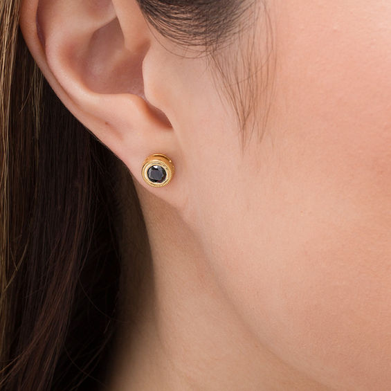 1/2 CT. T.W. Enhanced Black Diamond Bezel-Set Solitaire Vintage-Style Stud Earrings in 10K Gold 1/2 CT. T.W. Enhanced Black Diamond Bezel-Set Solitaire Vintage-Style Stud Earrings in 10K Gold