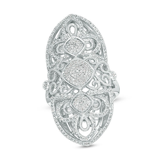 1/4 CT. T.W. Diamond Elongated Marquise Vintage-Style Ring in Sterling Silver 1/4 CT. T.W. Diamond Elongated Marquise Vintage-Style Ring in Sterling Silver