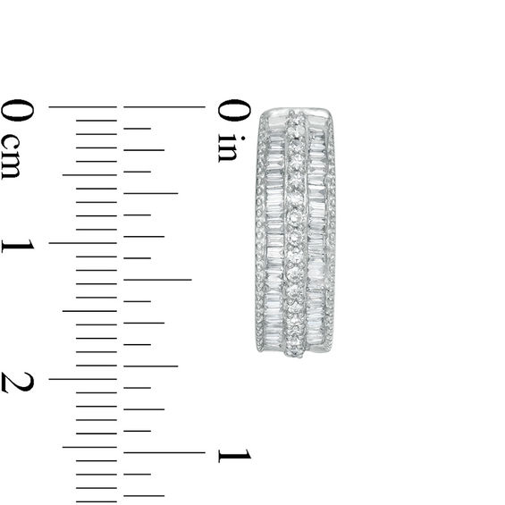 3/4 CT. T.W. Baguette and Round Diamond Vintage-Style Three-Row Hoop Earrings in
