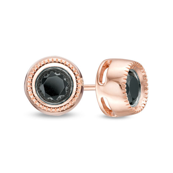 5/8 CT. T.W. Enhanced Black Diamond Bezel-Set Solitaire Vintage-Style Stud Earrings in 10K Rose Gold 5/8 CT. T.W. Enhanced Black Diamond Bezel-Set Solitaire Vintage-Style Stud Earrings in 10K Rose Gold