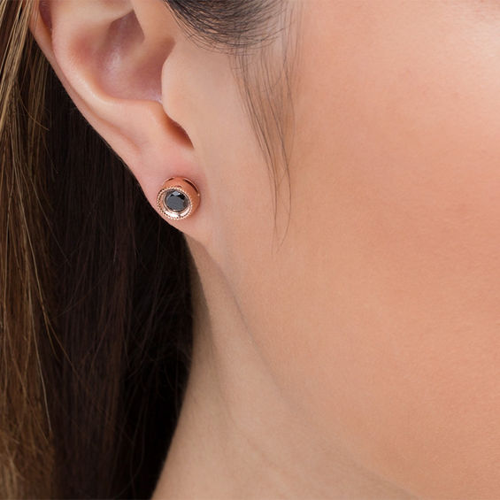 5/8 CT. T.W. Enhanced Black Diamond Bezel-Set Solitaire Vintage-Style Stud Earrings in 10K Rose Gold 5/8 CT. T.W. Enhanced Black Diamond Bezel-Set Solitaire Vintage-Style Stud Earrings in 10K Rose Gold