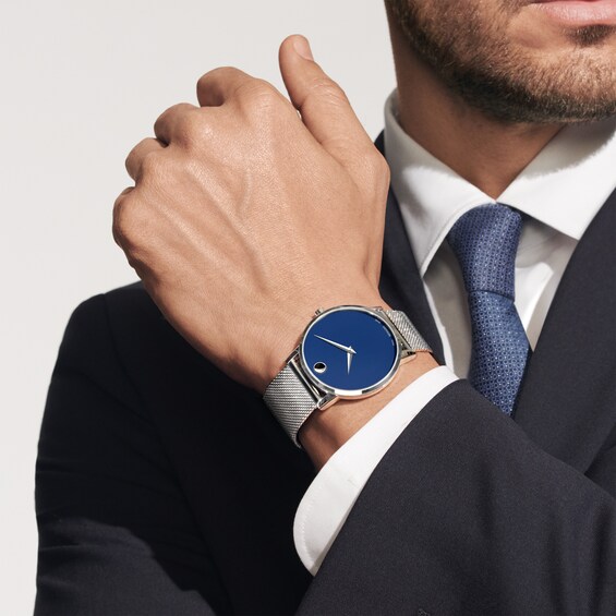 Men's Movado MuseumÂ® Classic Mesh Watch with Blue Dial (Model: 0607349)