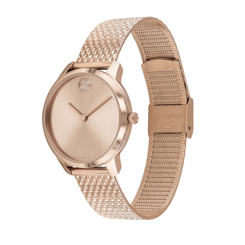 Main Image 2 of Ladies' Movado Bold® Rose-Tone IP Mesh Watch with Rose-Tone Dial (Model: 3600596)