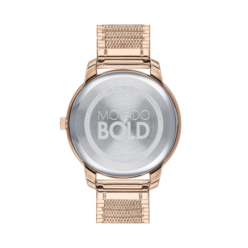 Main Image 3 of Ladies' Movado Bold® Rose-Tone IP Mesh Watch with Rose-Tone Dial (Model: 3600596)