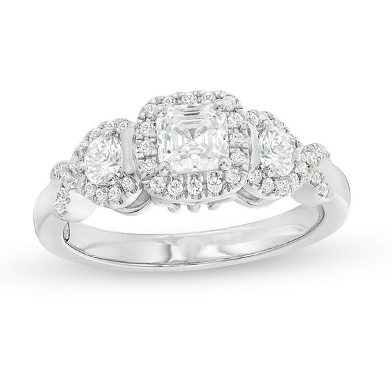 1 CT. T.w. Asscher-Cut Diamond Past Present FutureÂ® Frame Engagement Ring in 14K White Gold