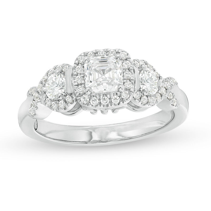Main Image 1 of 1 CT. T.W. Asscher-Cut Diamond Past Present Future® Frame Engagement Ring in 14K White Gold