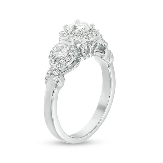 1 CT. T.w. Asscher-Cut Diamond Past Present FutureÂ® Frame Engagement Ring in 14K White Gold