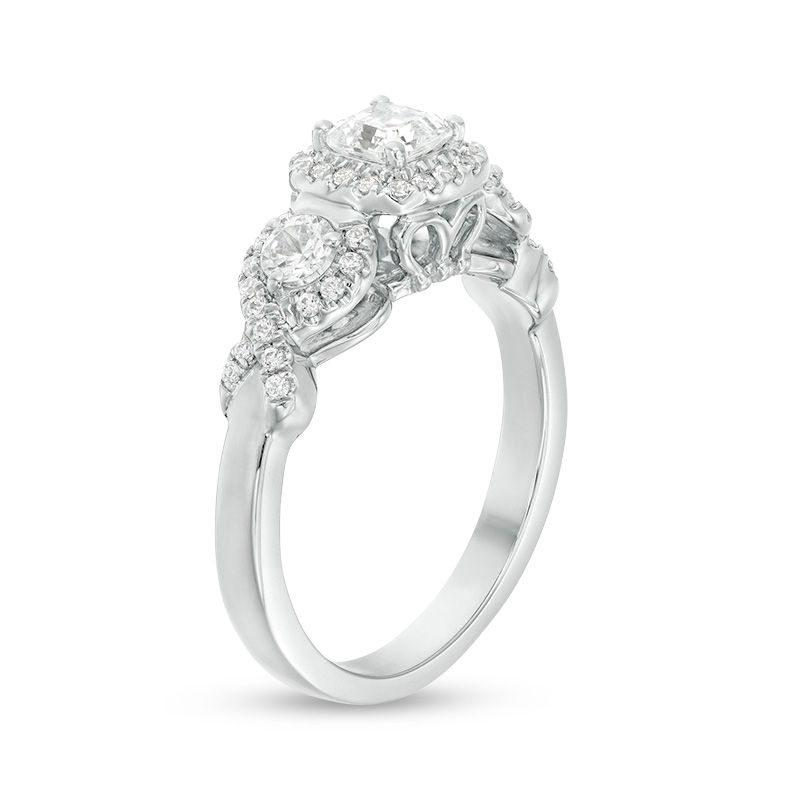 1 CT. T.W. Asscher-Cut Diamond Past Present Future® Frame Engagement Ring in 14K White Gold