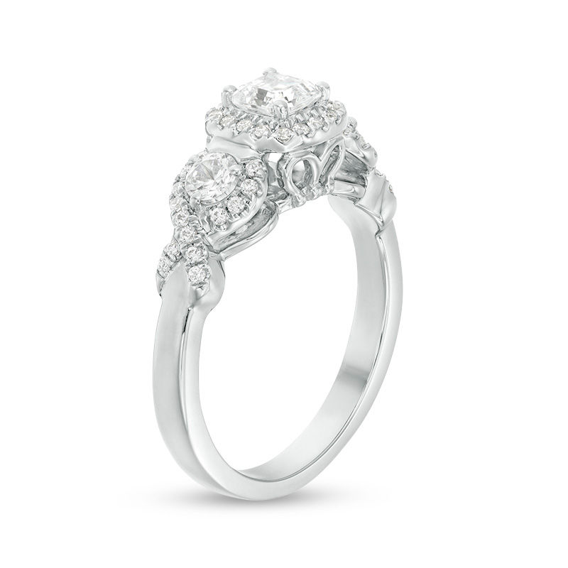 Main Image 3 of 1 CT. T.W. Asscher-Cut Diamond Past Present Future® Frame Engagement Ring in 14K White Gold