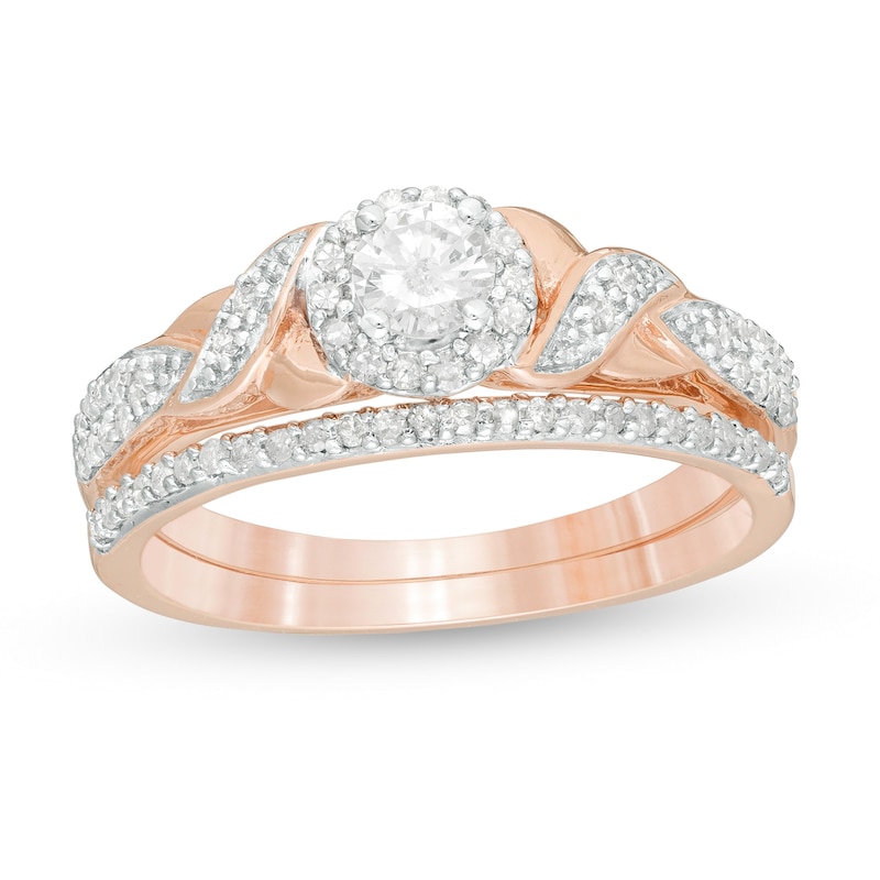 1/2 CT. T.W. Diamond Frame Twist Shank Bridal Set in 10K Rose Gold Zales