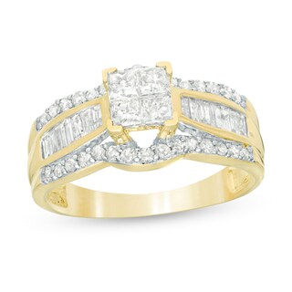 1 CT. T.W. Quad Princess-Cut Diamond Multi-Row Engagement Ring 10K Gold ...