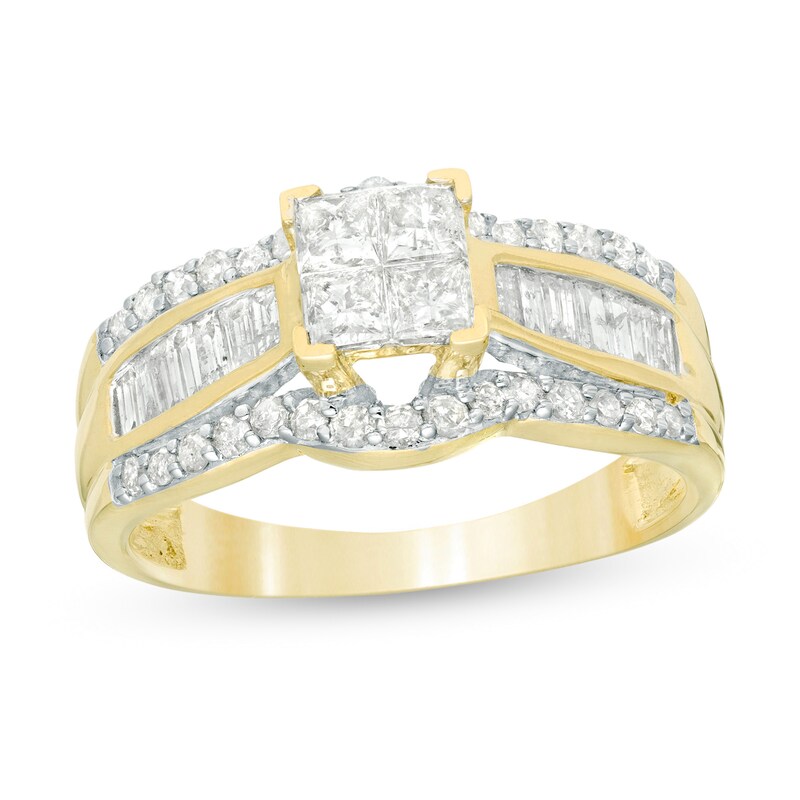 Main Image 1 of 1 CT. T.W. Quad Princess-Cut Diamond Multi-Row Engagement Ring 10K Gold